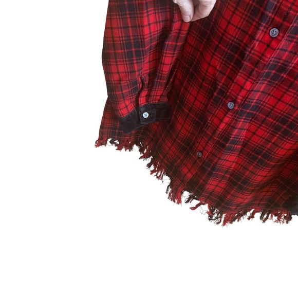 Vintage STONEBRIDGE Red & Black Plaid Woman’s Button-Up Shirt Velvet Trim Large - Picture 6 of 9